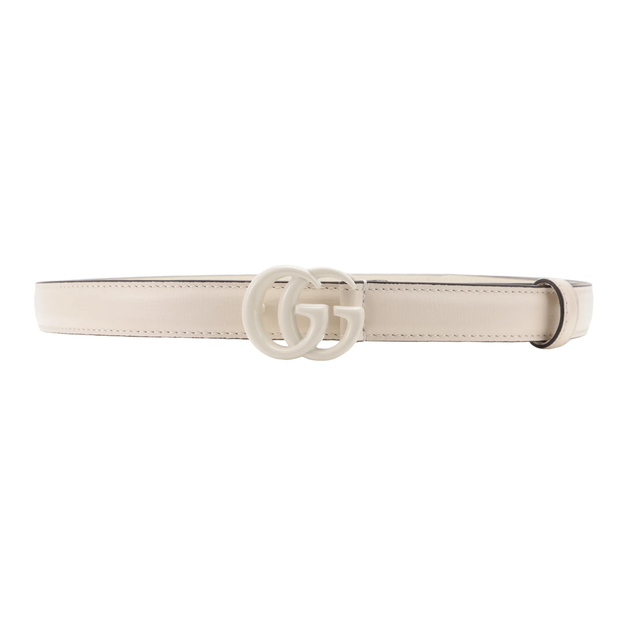 GUCCI GG Double G Monet Thin Leather Belts Women's White Width  2CM