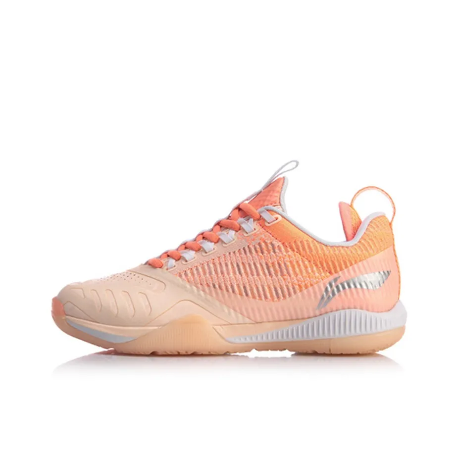 LINING Cool Shark 2 Амортизация и Дышащая Низкая Обувь для Бадминтона Женская Неоново-Оранжевая с Розовыми Акцентами