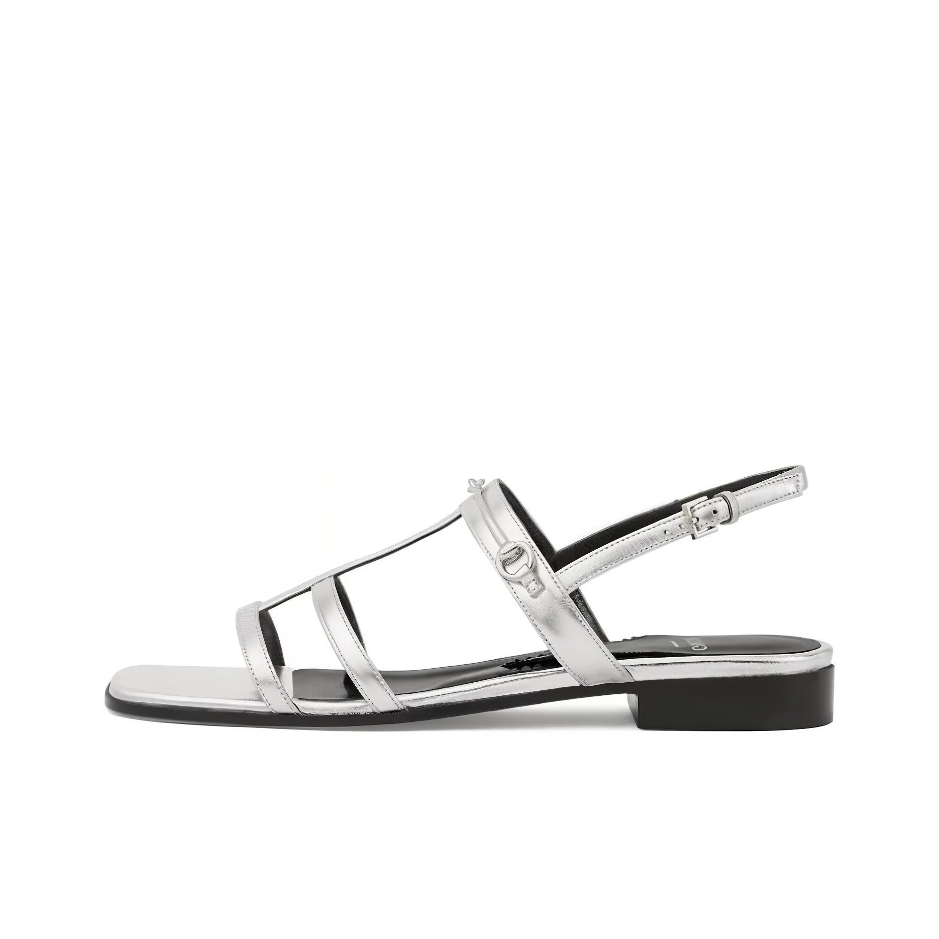 GUCCI Horsebit Caged Metallic Leather Sandals
