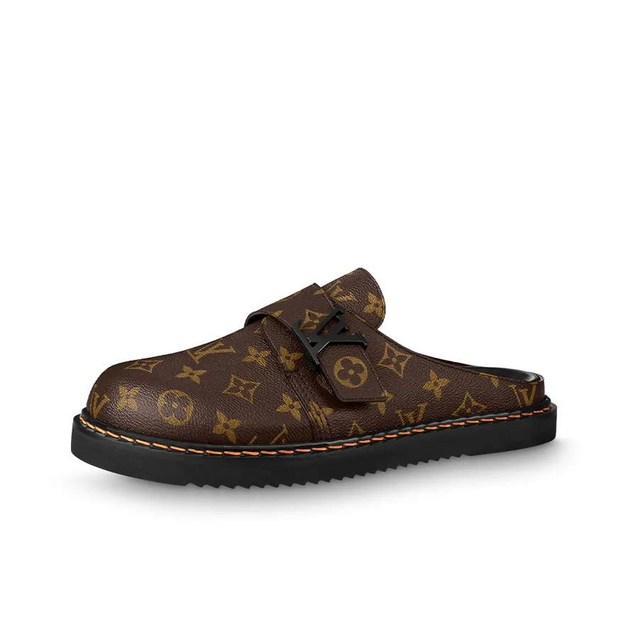 LOUIS VUITTON Easy Leather Patchwork Closed Toe Slippers Men's Brown