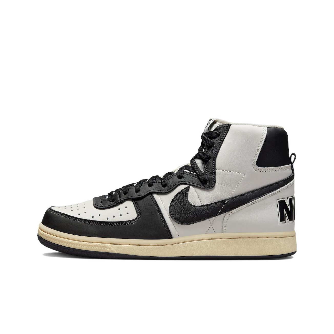 white and black high top nikes