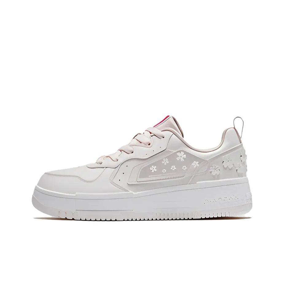 QIAODAN World Of Flowers And Flowers Skateboard Shoes Women's Low Top Pink/White