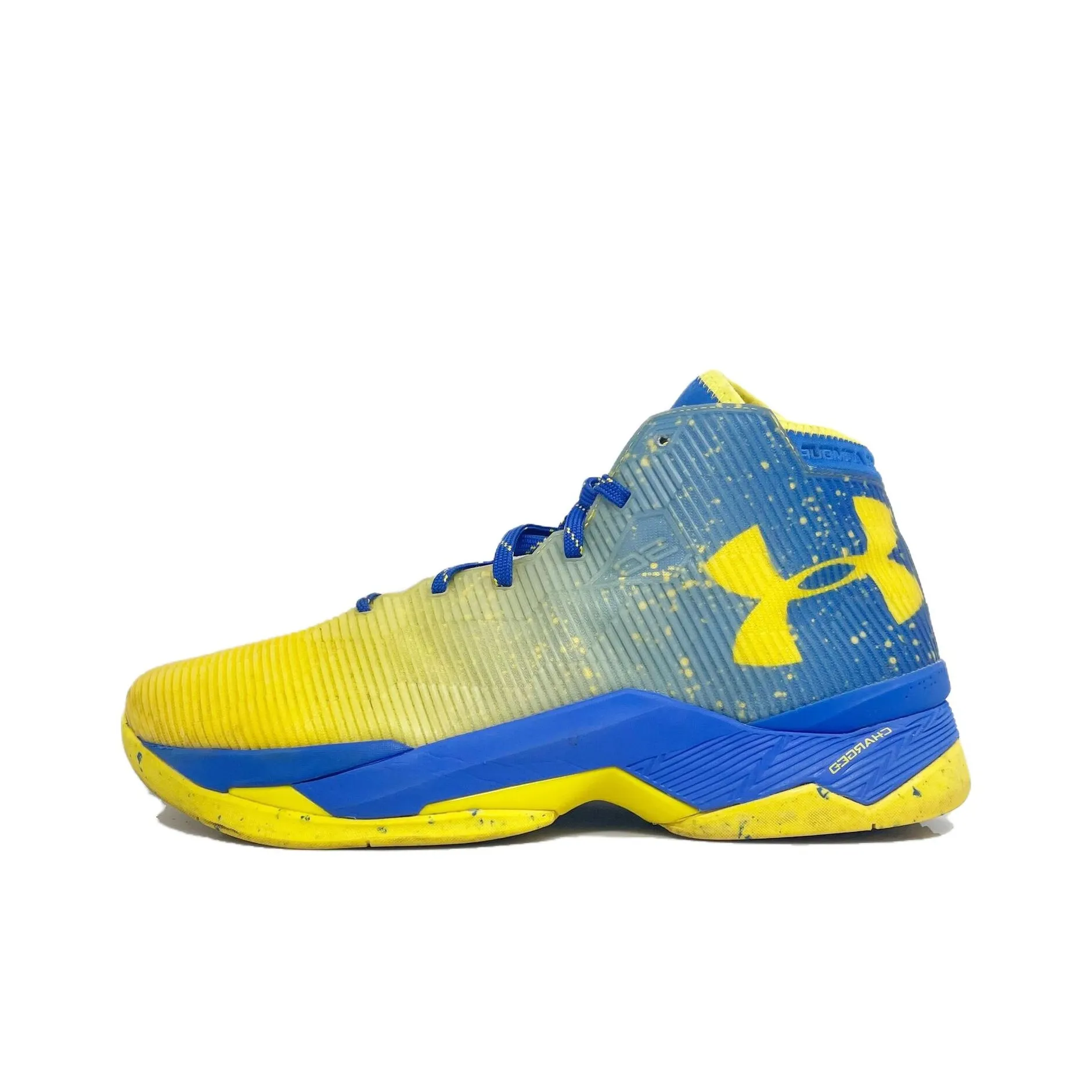 Under Armour Curry 2,5 Warriors Nation Противоскользящие Устойчивые к истиранию MID Баскетбольные кроссовки Мужские Желто-синие