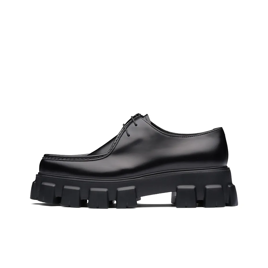 PRADA Monolith Brushed Leather Lace-Up Shoes Black