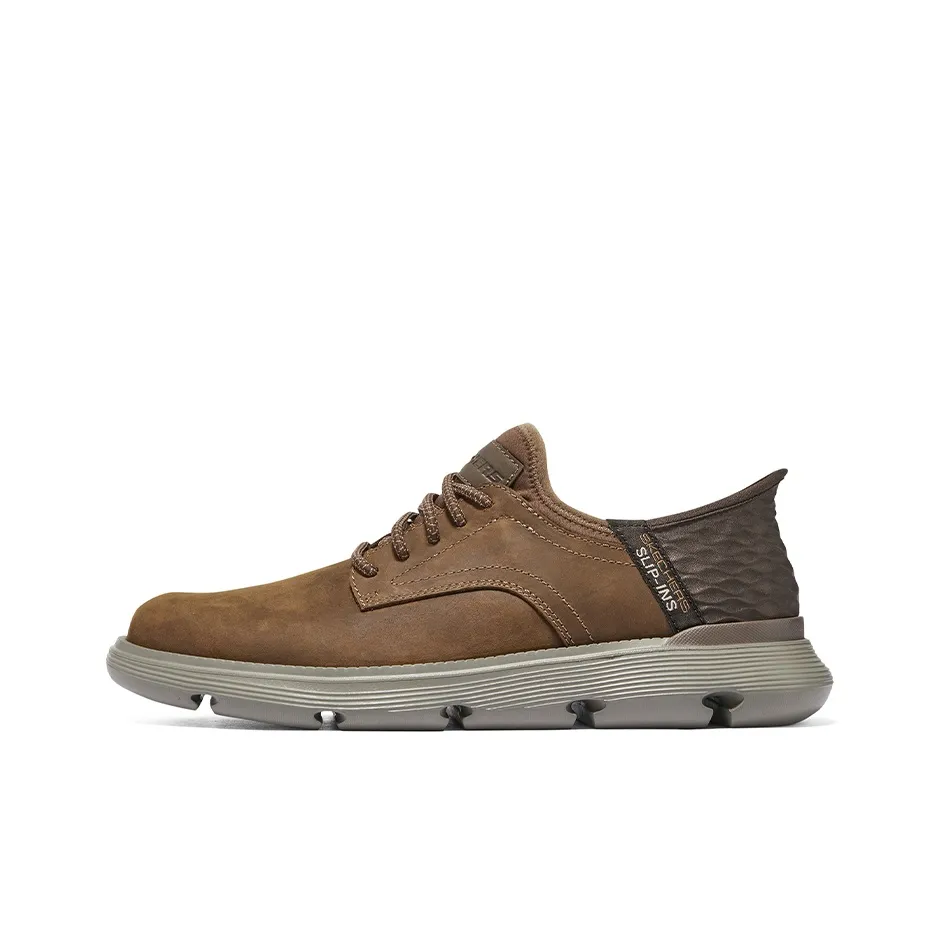 Skechers Slip Ins Hands Free Slip on Shoes Abrasion Resistant Low Top Casual Shoes Men's Brown