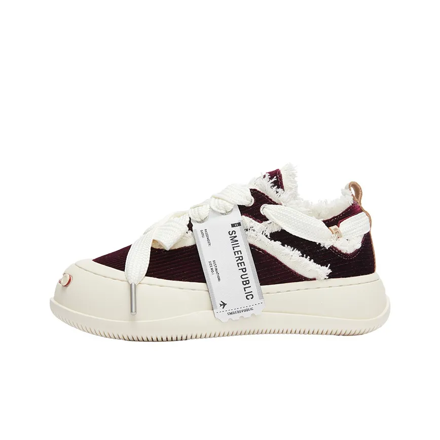 SMILEREPUBLIC WINE RED CORDUROY Height Increasing Low Top Canvas Shoes Unisex Burgundy