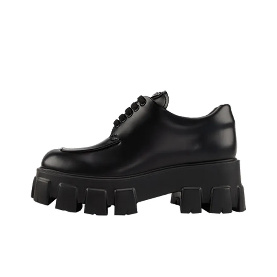 PRADA Monolith Brushed Leather Lace up Shoes 'Black' Women's