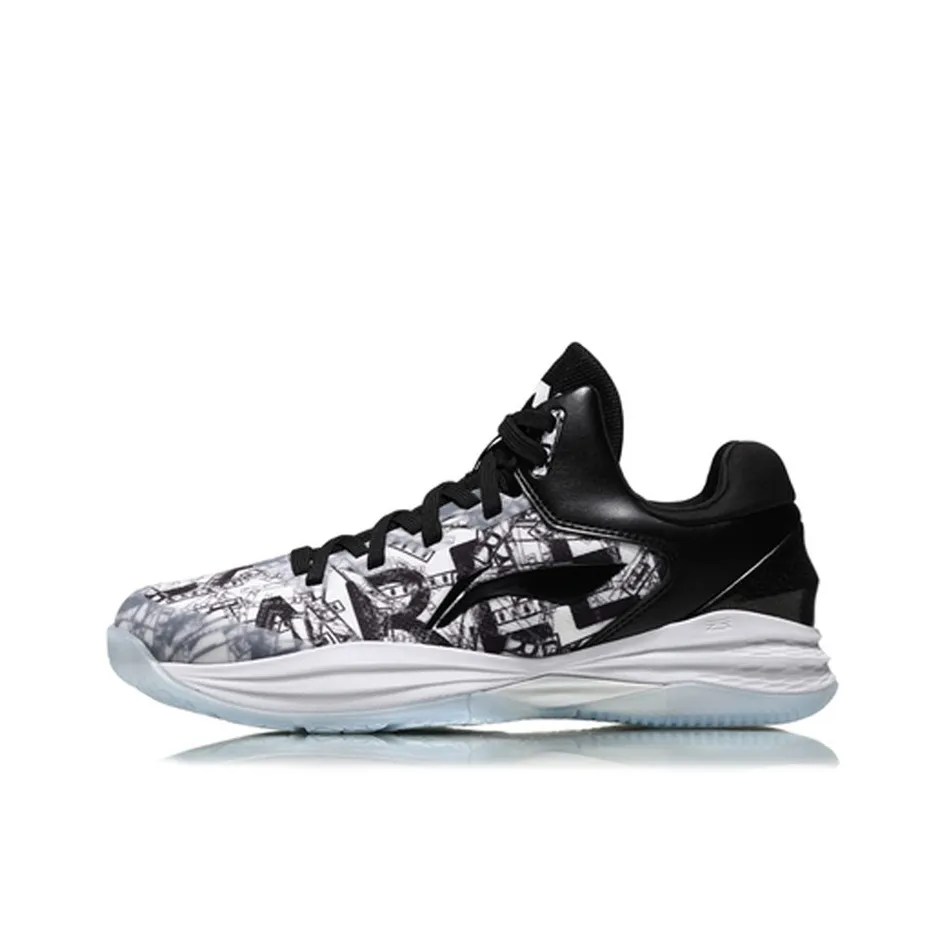 LiNing Night Stalker Cushioning Balance Low Top Basketball Shoes Men's Black And White Graffiti