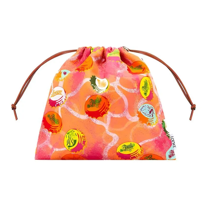 LOEWE Denim Canvas With Embossed Cow Leather Canvas Bag Clutch Storage Bag Women's Orange