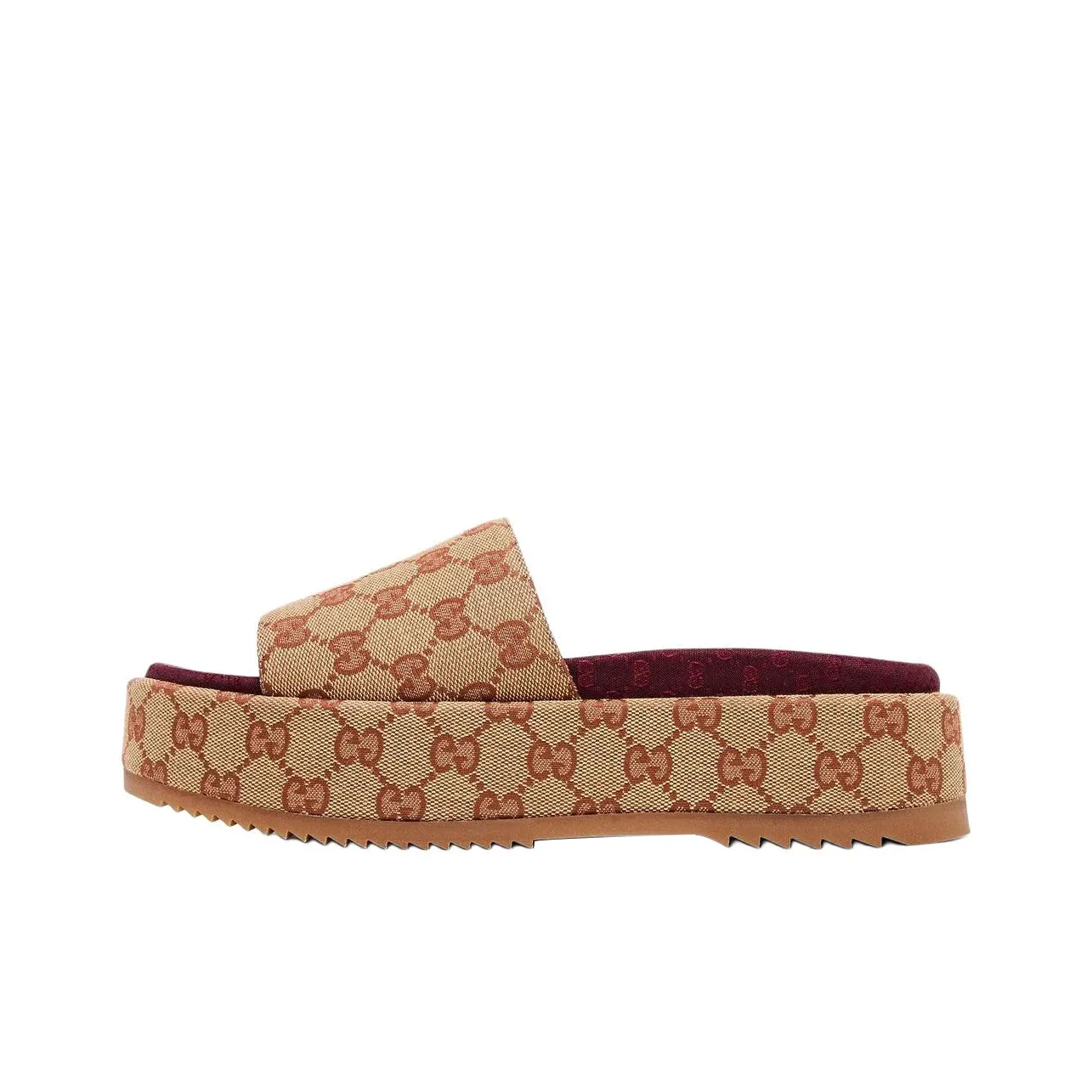 GUCCI GG Slide Sandal Monogram Beige Brick Red Women's