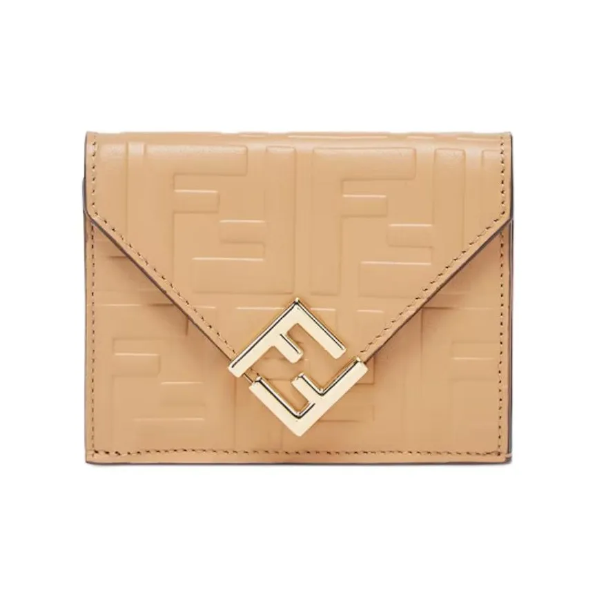 FENDI FF Diamonds Series Calfskin Wallet Medium Size Women's Light Brown