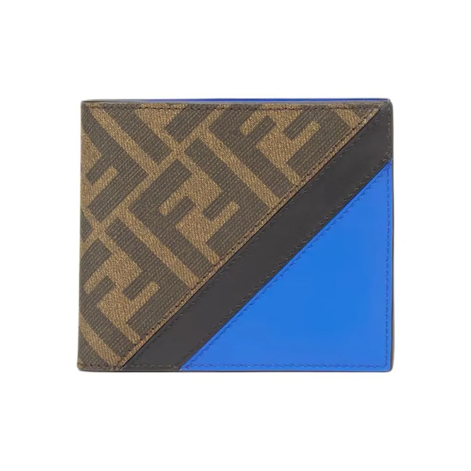 FENDI из телячьей кожи кошелек мужской коричневый и синий