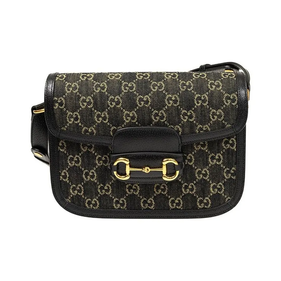 GUCCI Horsebit 1955Denim Denim Portable Crossbody Bag Shoulder Bag Unisex Black
