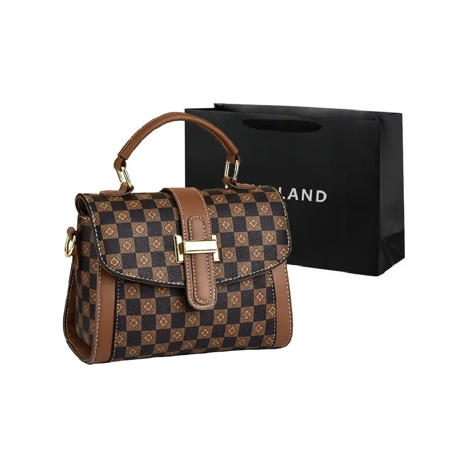 PINK·LAND ПУ (полиуретан) Сумка через плечо Сумка Обычная Женская Клетка Кофейный Клетка Кофейный Черный Хаки Синий Экрю Земной Желтый