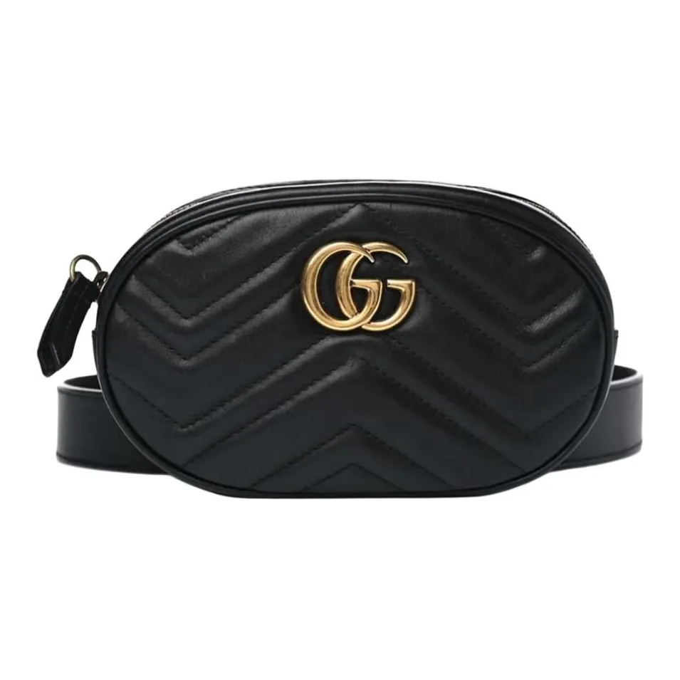 GUCCI GG Marmont Quilting Leather Shoulder Bag Crossbody Bag Sling Bag Fanny Pack Women's Black