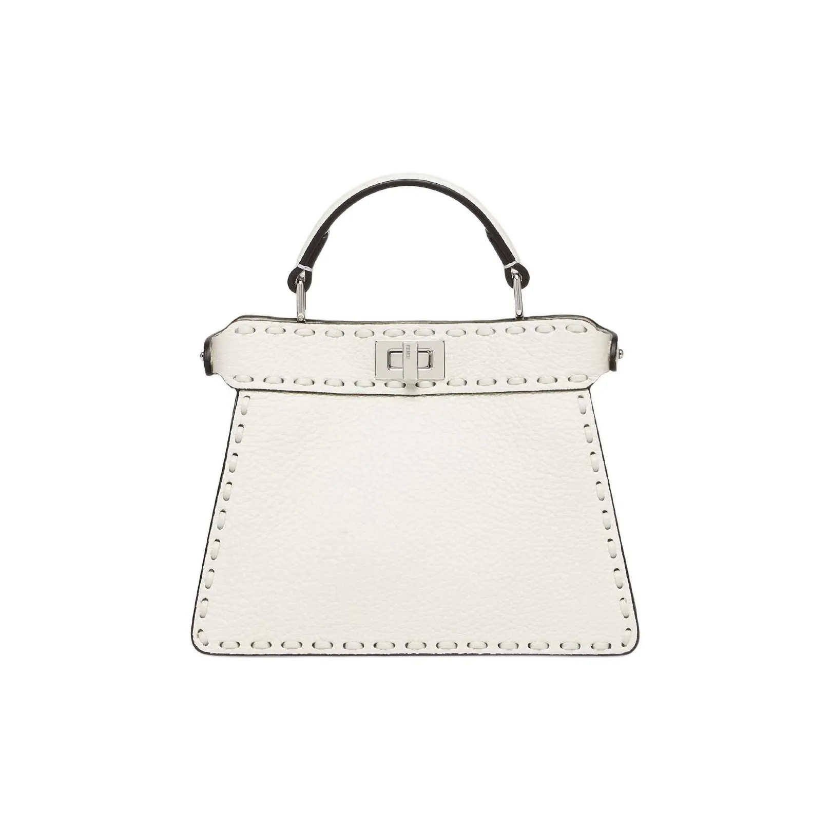 FENDI Peekaboo ISeeU Grain Calfskin One Shoulder Handbag Small Size Women's White
