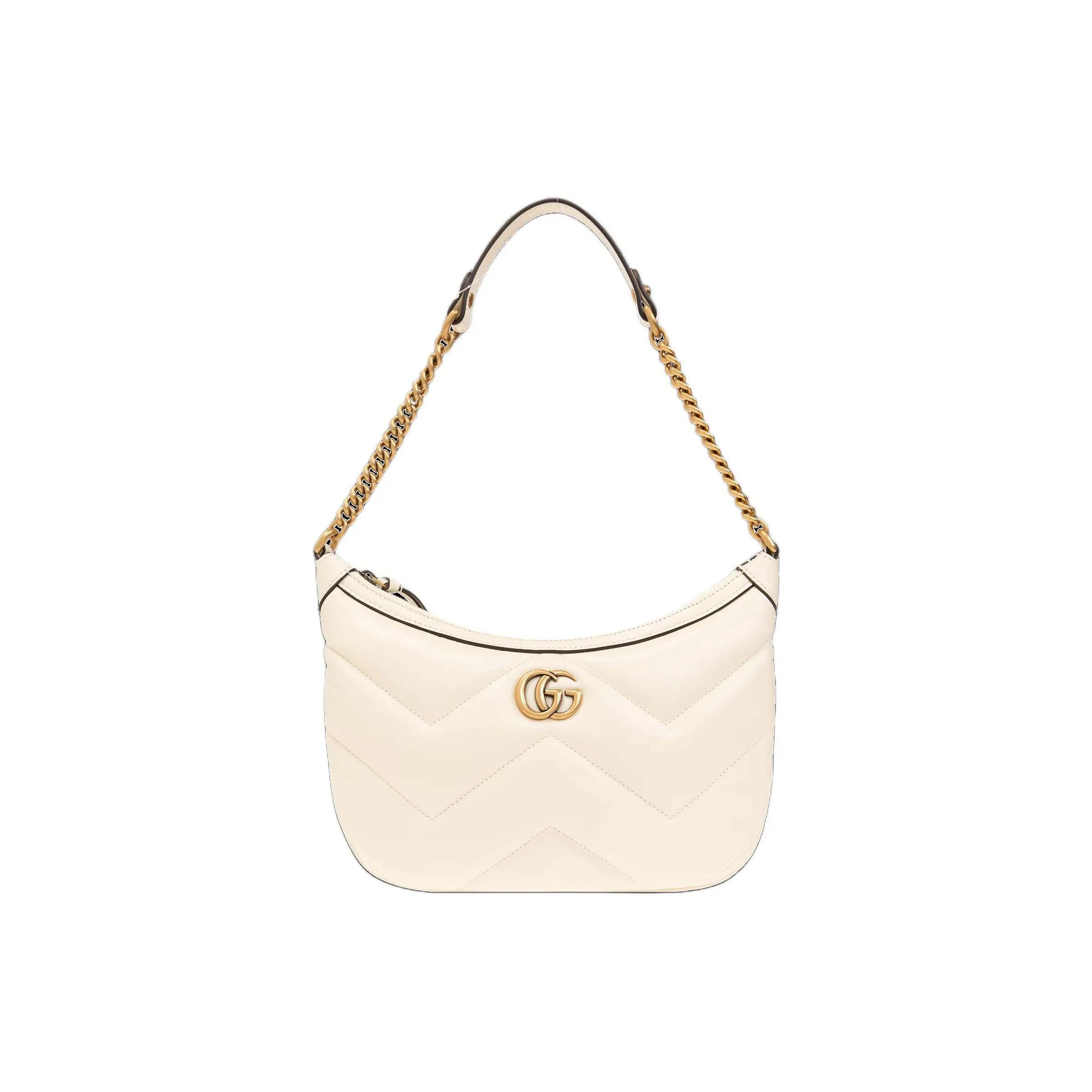 GUCCI GG Marmont Quilting V Shaped Leather Handbag, Shoulder Bag Women's White