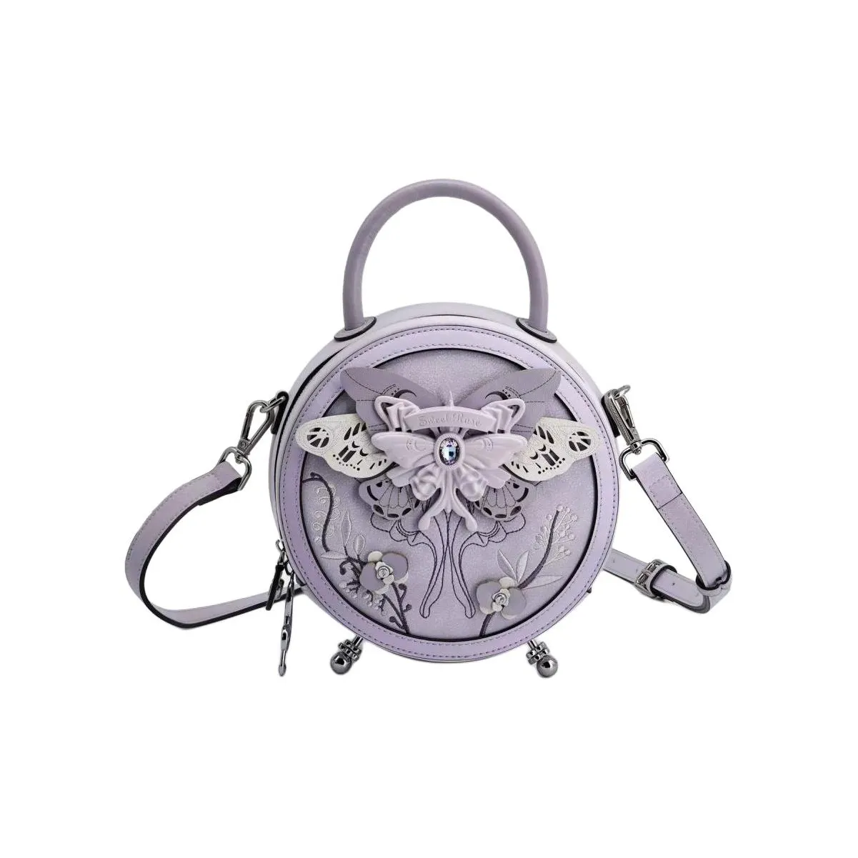 Anthracene Cowhide With Microfiber Small Round Bag Shoulder Bag Crossbody Bag Medium Size Women's Multicolor
