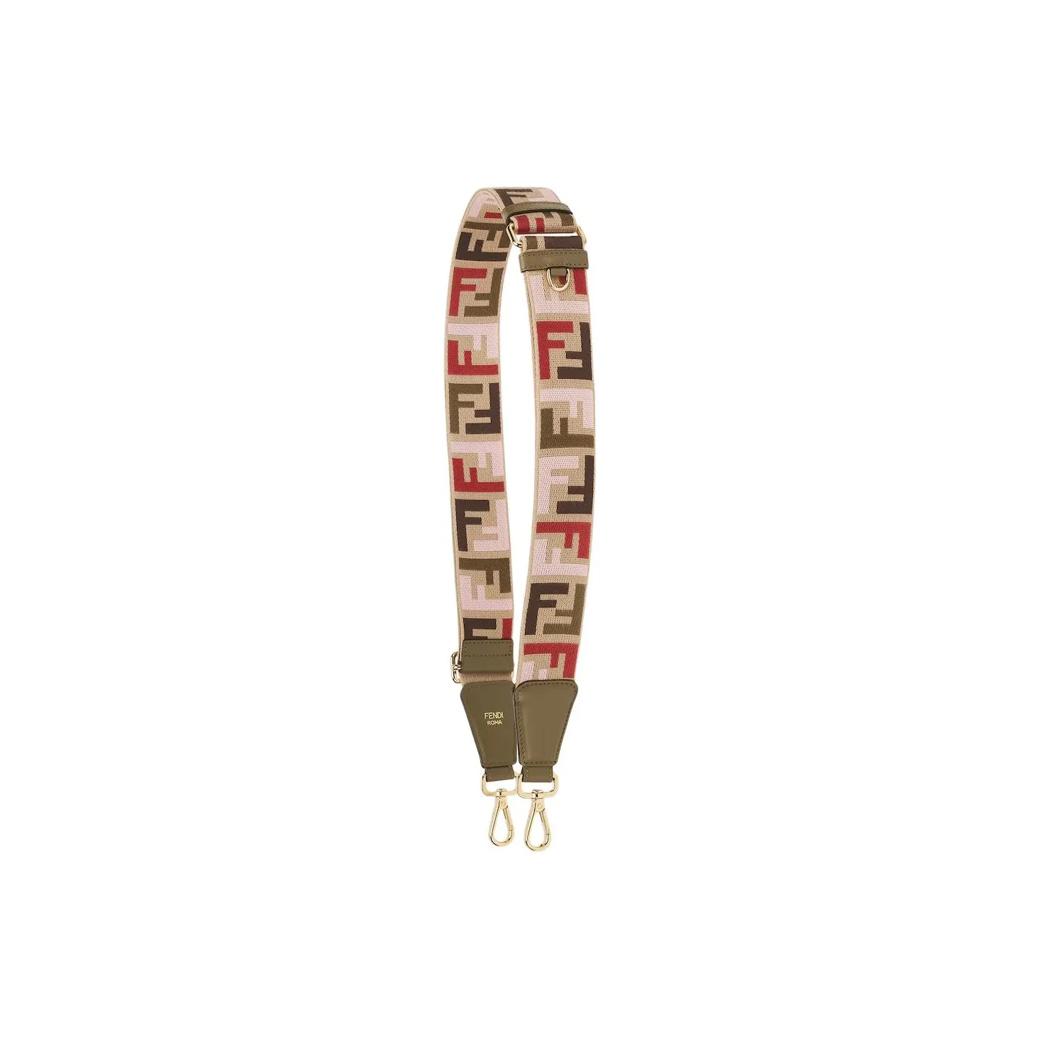 FENDI Polyester With Calfskin Bag Strap Women's Beige & Dark Green & Multicolor