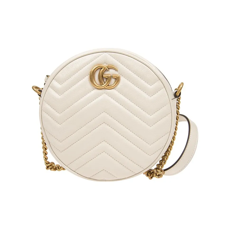 GUCCI GG Marmont Leather Round Bag, Shoulder Bag, Crossbody Bag Mini Women's White