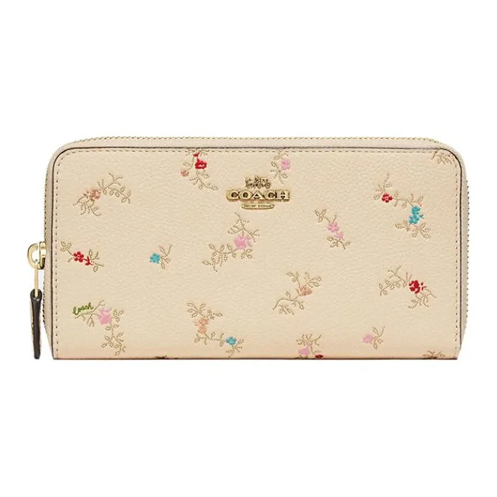 COACH Accordion Zip Pebbled Leather Wrist Bag Clutch Wallet Trumpets Women's Wool White