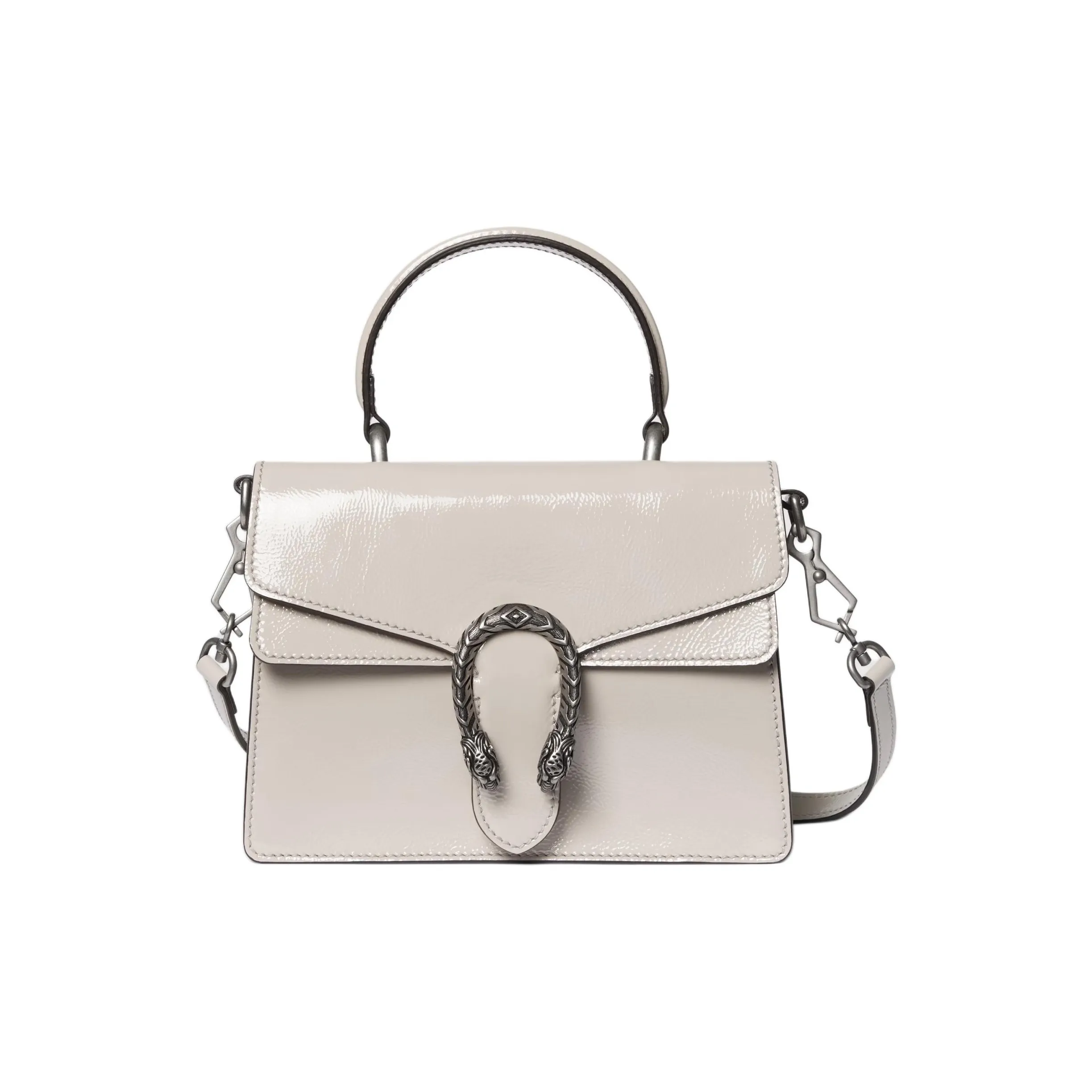 GUCCI Dionysus Patent Leather Shoulder Bag, Crossbody Bag, Handbag Trumpets Women's Light Gray