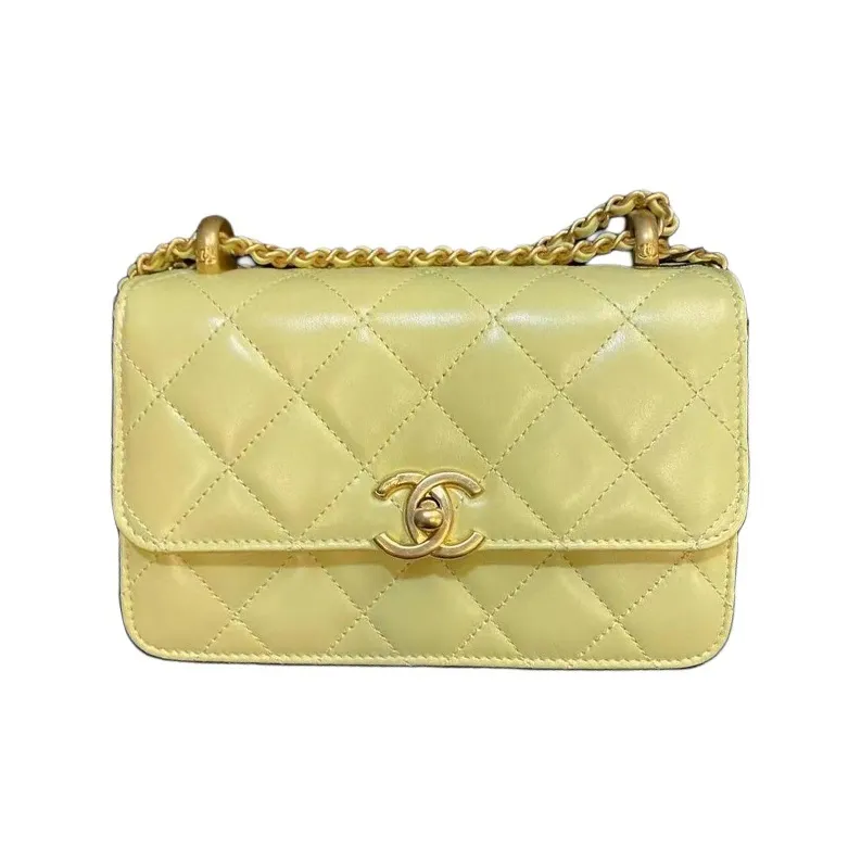 CHANEL Calfskin Flap Bag, Envelope Bag, Shoulder Bag, Crossbody Bag Mini Women's Yellow