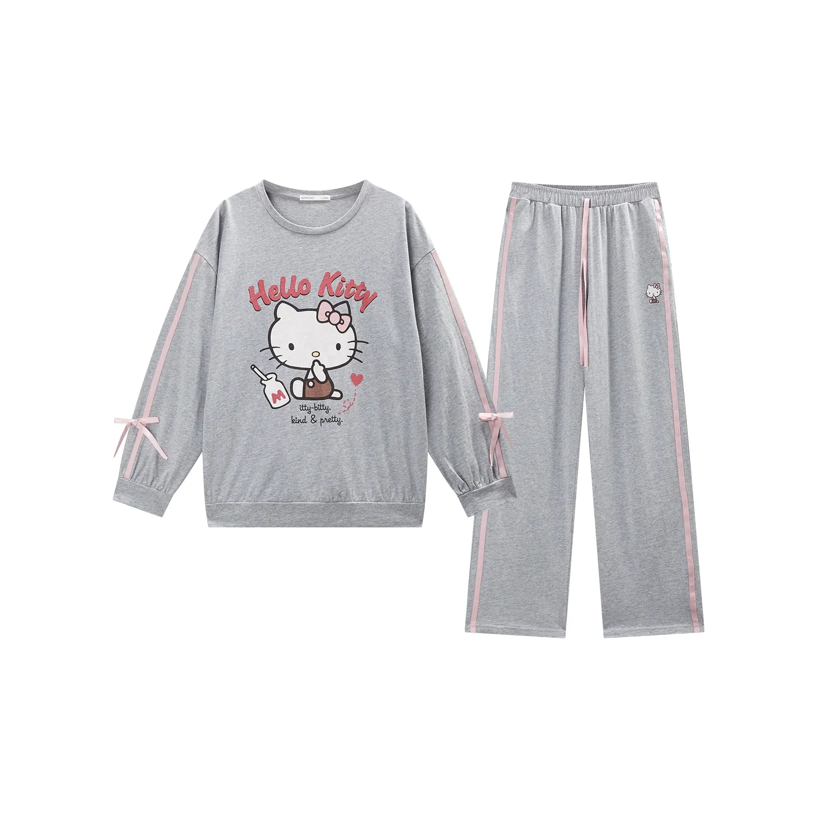GUKOO x Hello Kitty Sanrio Series Pajama Set Women's Dark Heather Gray