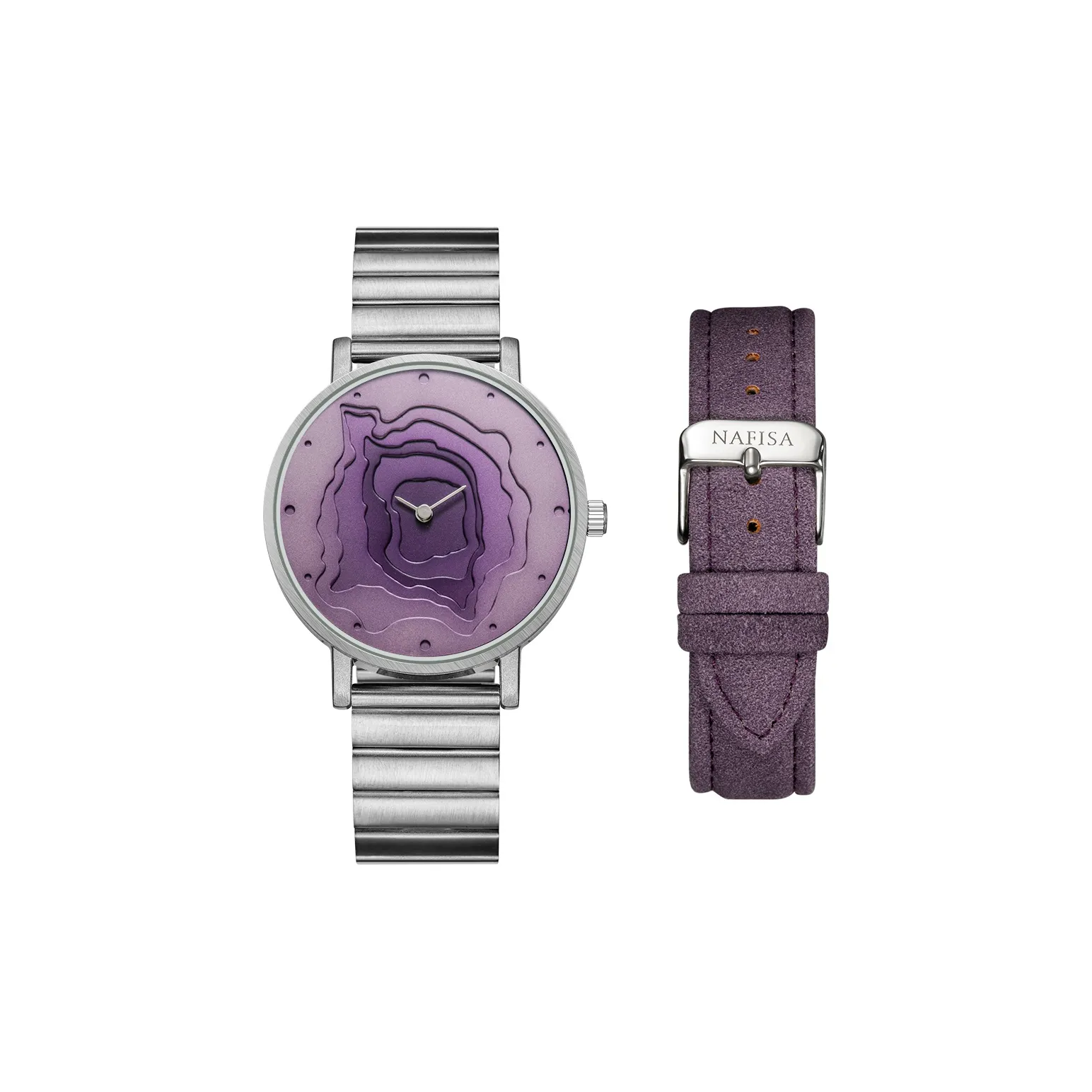 NAFISA Mountain Range Collection Эксклюзивный UNIQUE Кварцевый механизм Нержавеющая сталь Ремешок Часы Унисекс Фиолетовый Циферблат часов