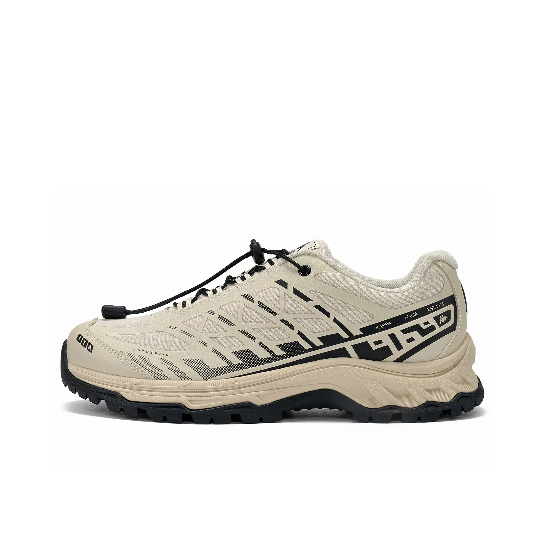 Kappa Fishbone Breathable And Lightweight Low Top City Commute Casual Running Shoes Men's Cheese White/Black
