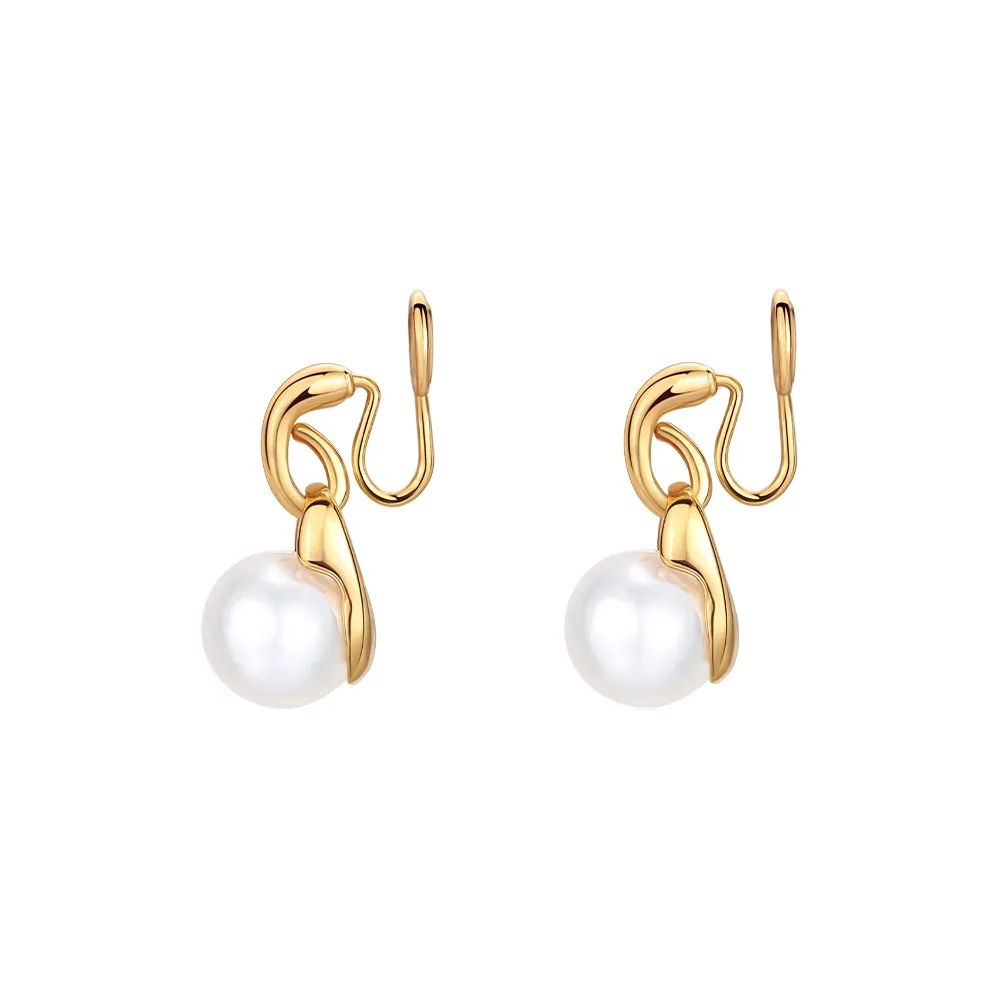 Social Talent Золотой Покрытый Медный Искусственная Жемчужина Нижняя Заколка Серьги Женские