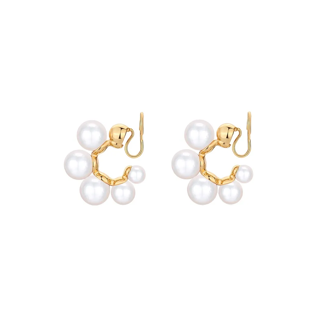 Social Talent Золотой Покрытый Медный Искусственная Жемчужина Нижняя Заколка Серьги Женские