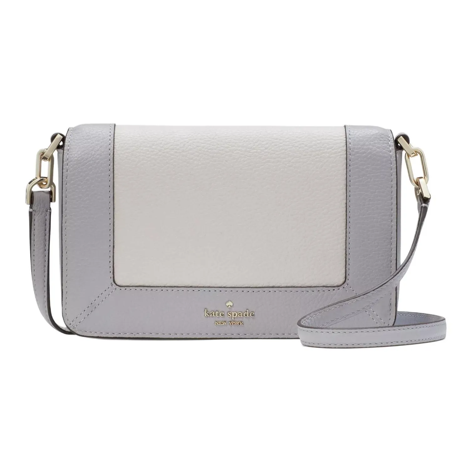 Kate Spade Litchi Grain Leather Shoulder Bag, Crossbody Bag Trumpets Women's Mountain Gray & White