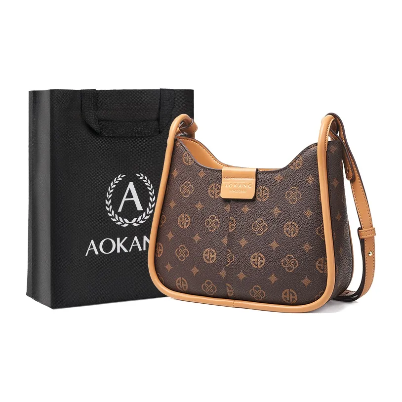 AOKANG Сумка из ПВХ Сумка через плечо Сумка с монограммой Обычная сумка Женская Кофейного Экрю цвета