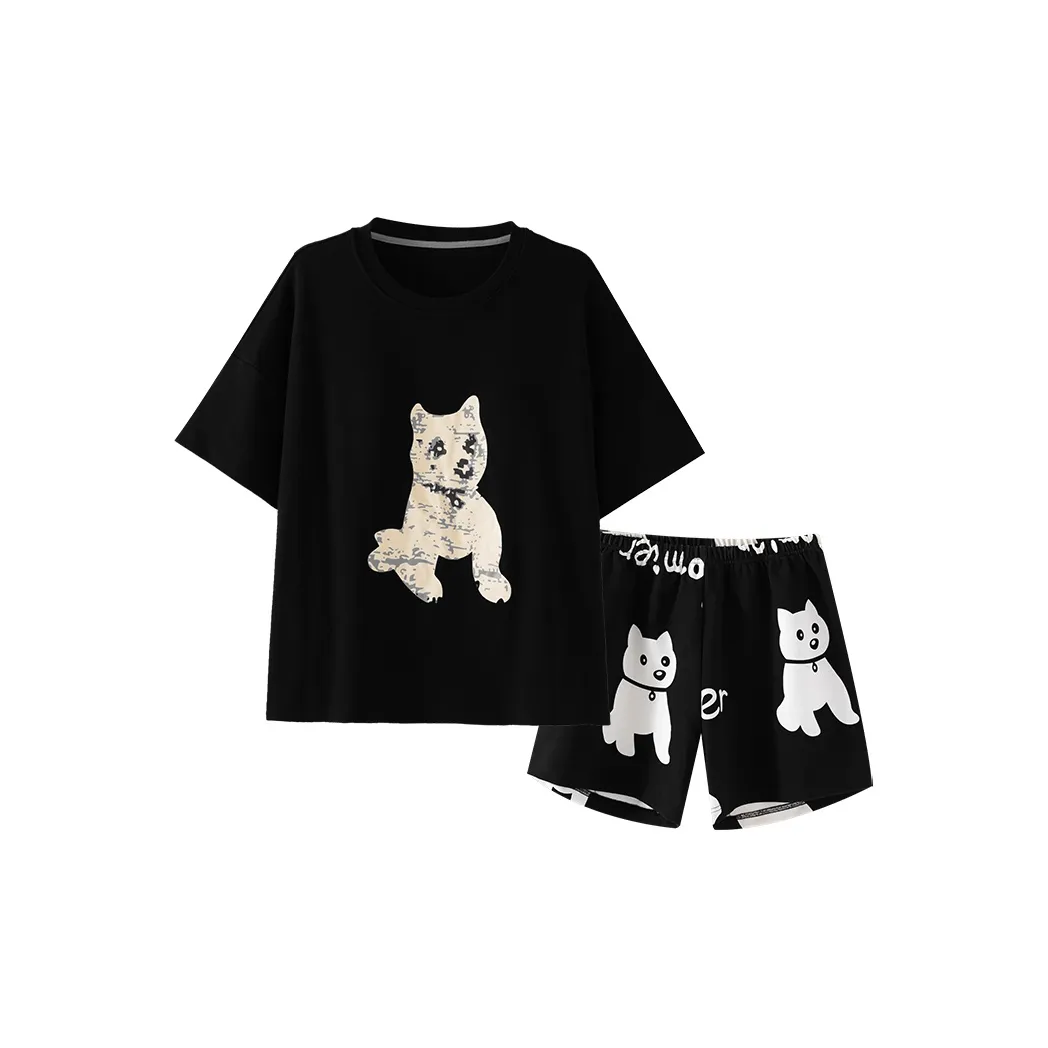 OUSHIBO Короткий рукав Пижамный комплект Женские Черный