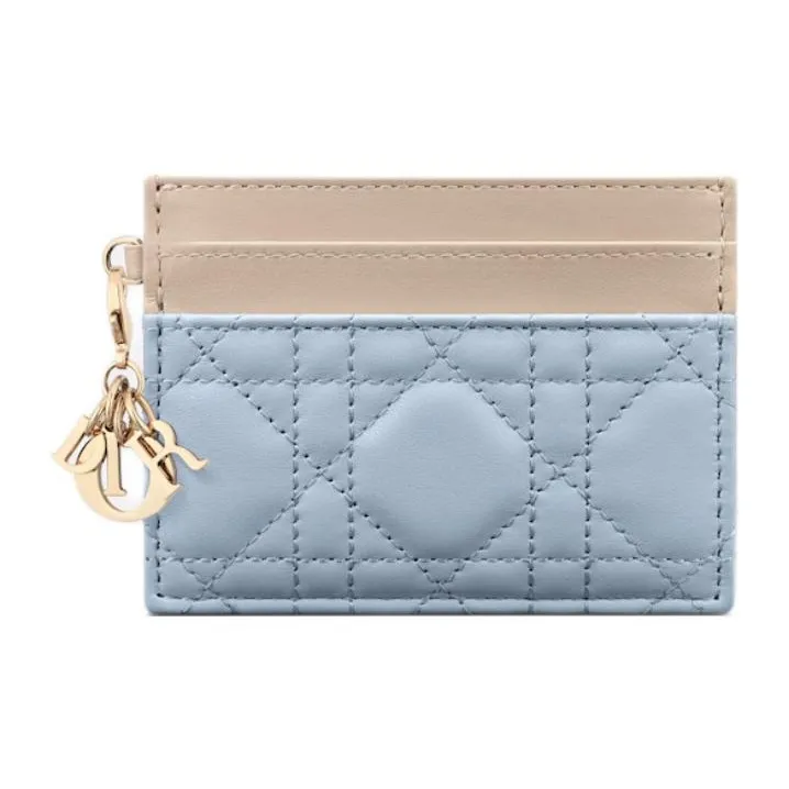 DIOR Lady Dior Lambskin Card Holder Card Holder Women's Light Blue & Pink Beige