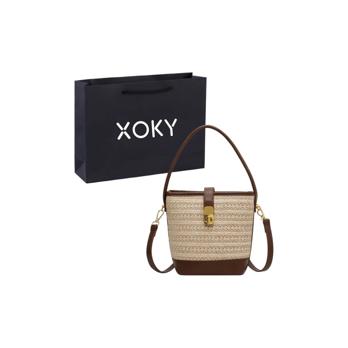 XOKY Straw Woven Shoulder Bag, Crossbody Bag, Handbag Women's Ecru/Khaki/Brown