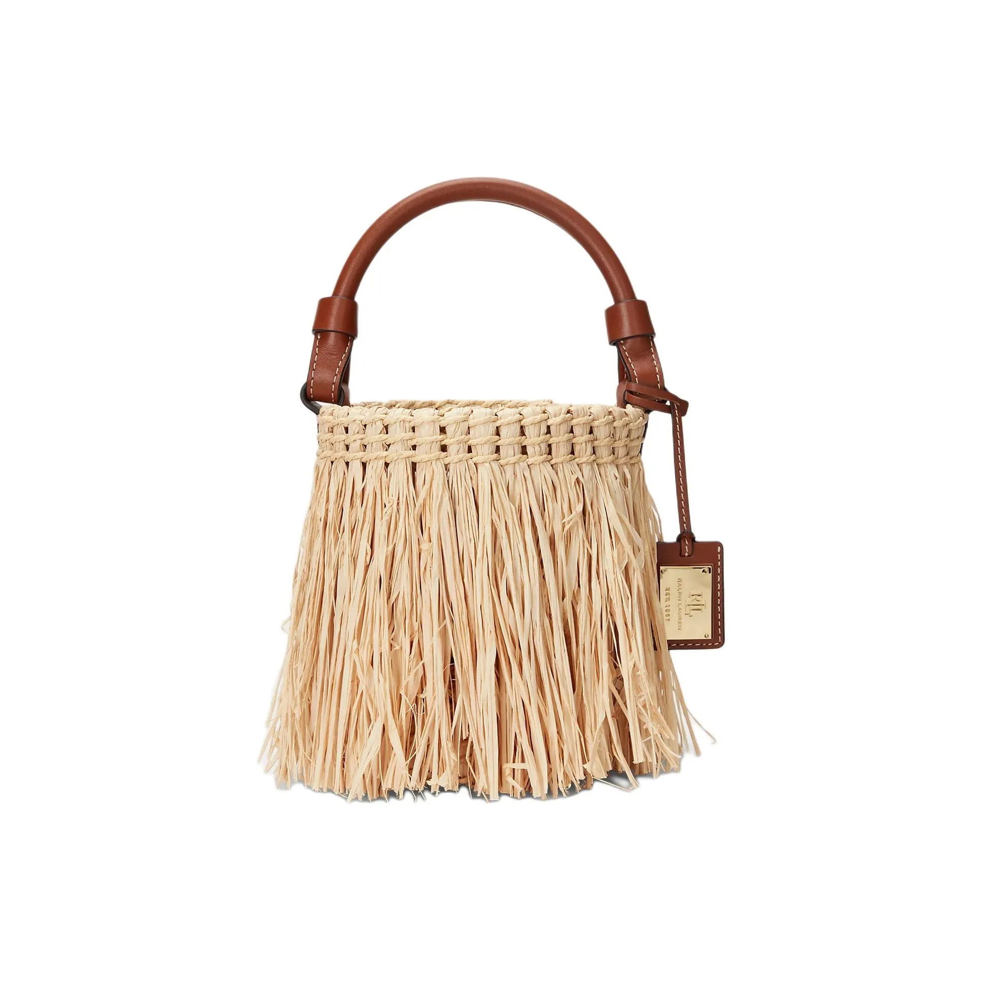 Ralph Lauren Raffia With Leather Bucket Bag Handbag Trumpets Women's Natural