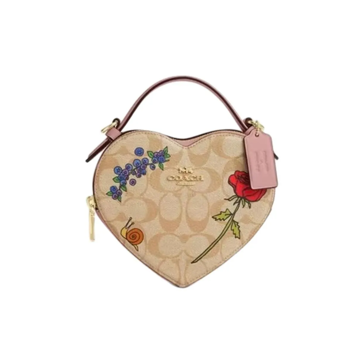 COACH Heart Cow Leather With PVC Leather Shoulder Bag, Crossbody Bag Trumpets Women's Khaki