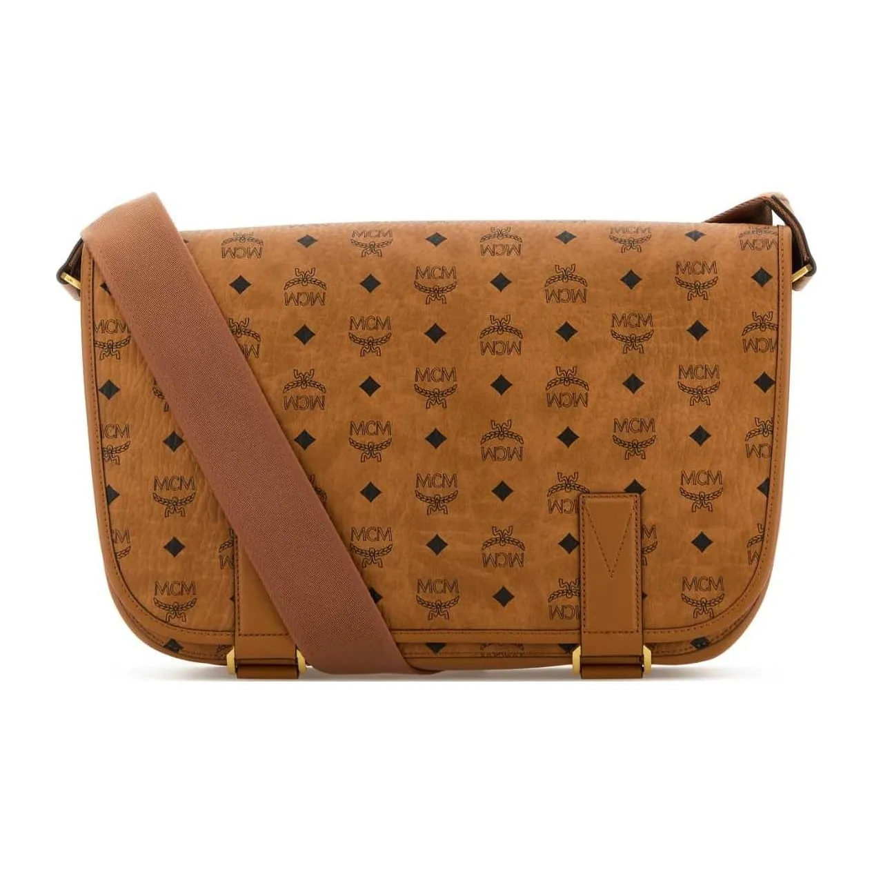MCM Artificial Leather With Leather Messenger Bag, Crossbody Bag, Shoulder Bag Medium Size Women's Cognac