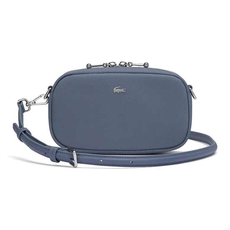 Сумка через плечо из ПВХ маленькая женская синяя с логотипом LACOSTE