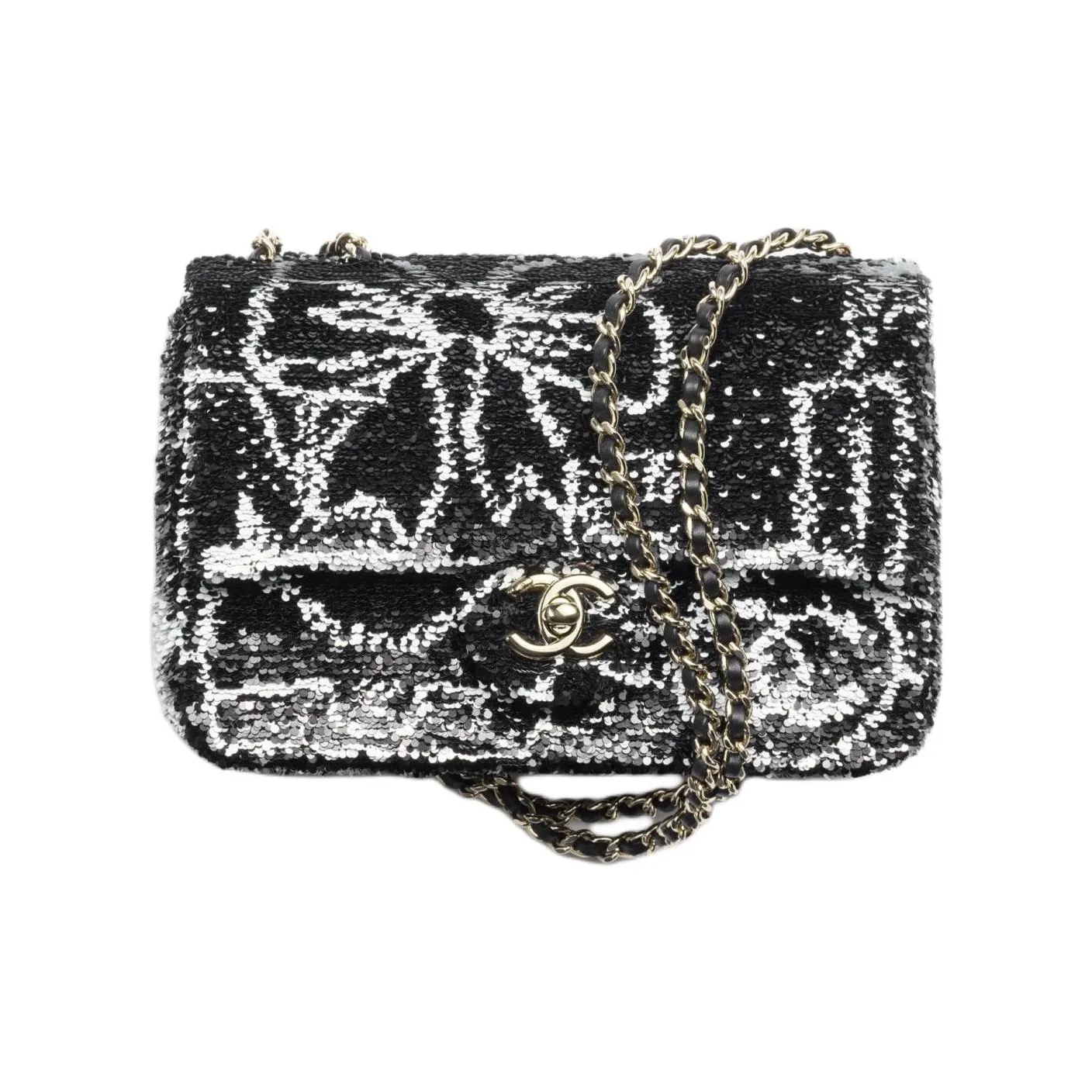 CHANEL Sequins Crossbody Bag, Shoulder Bag Women's Black & White
