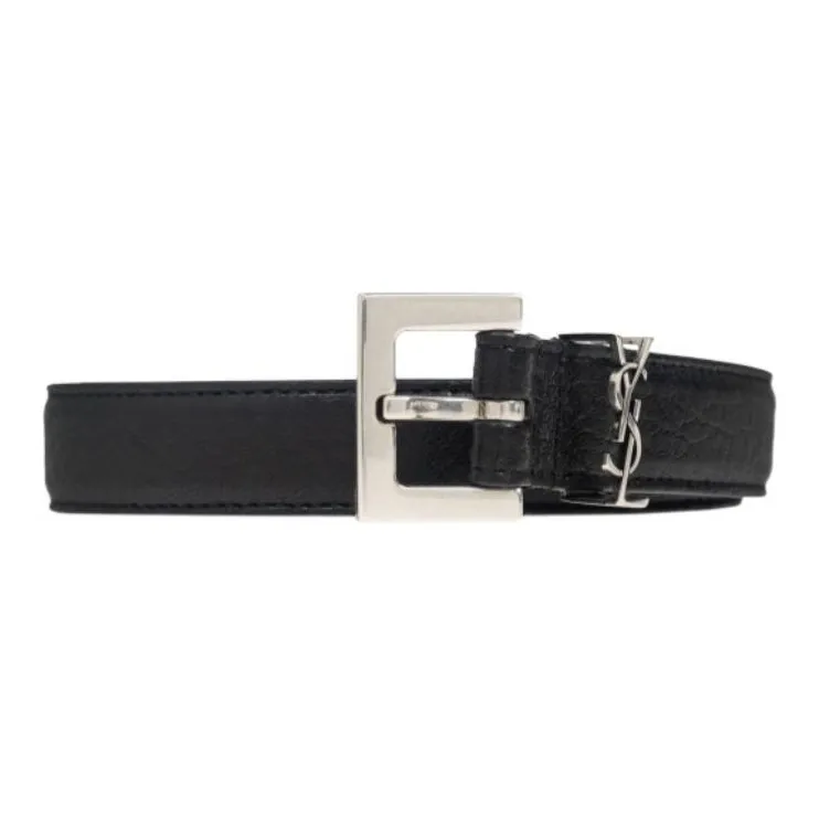 SAINT LAURENT Logo Plaque Buckled Belt