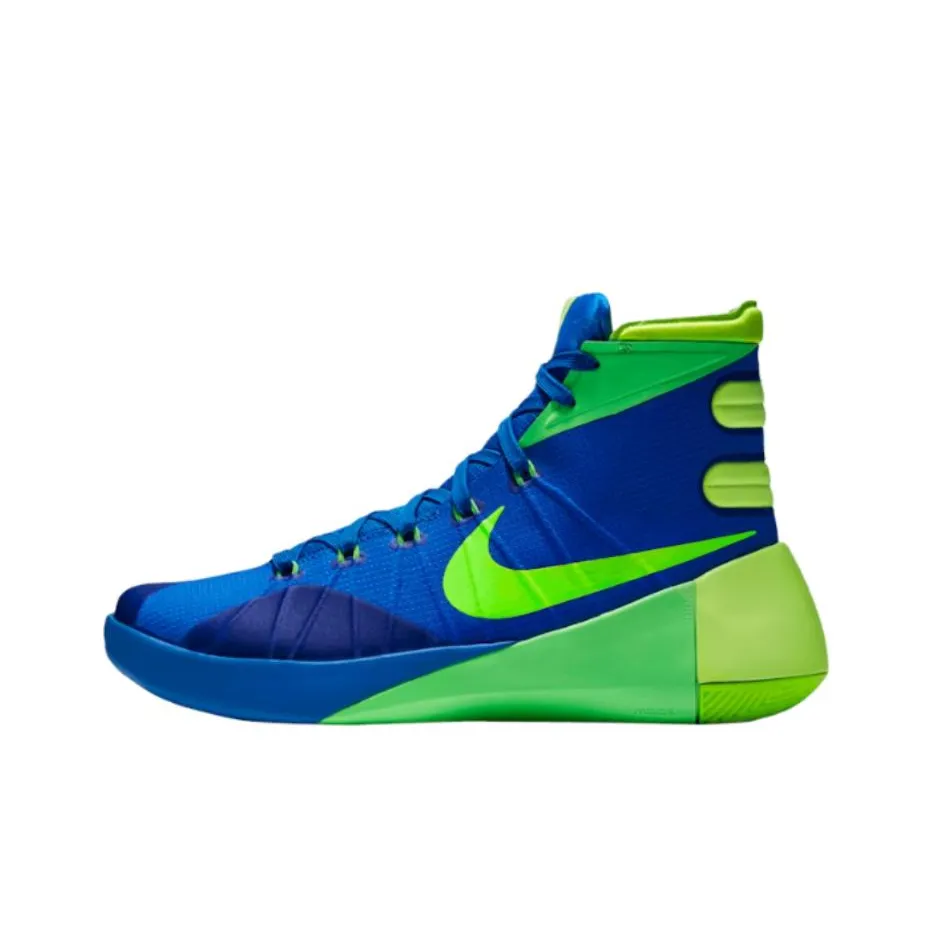 Nike Hyperdunk 2015 Shock Absorbers Slip Resistant High Top Basketball Shoes Unisex Blue Green Asian Version