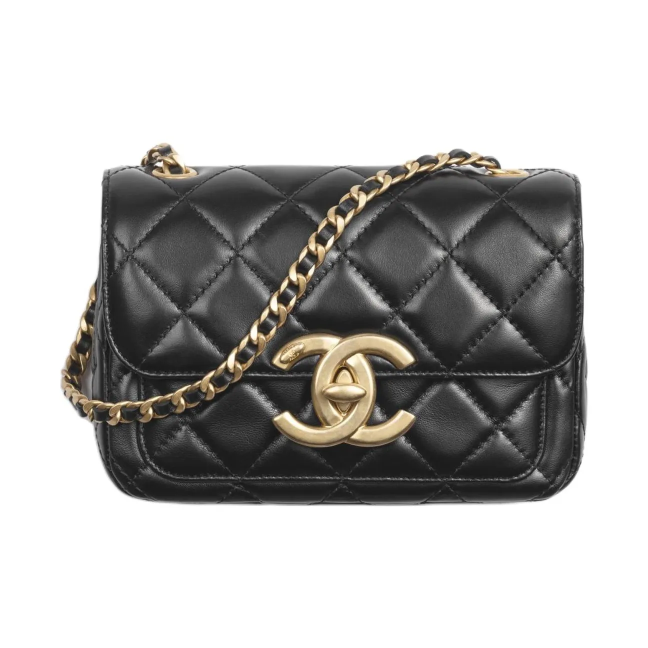 CHANEL Bright Lambskin Crossbody Bag, Shoulder Bag Mini Women's Black