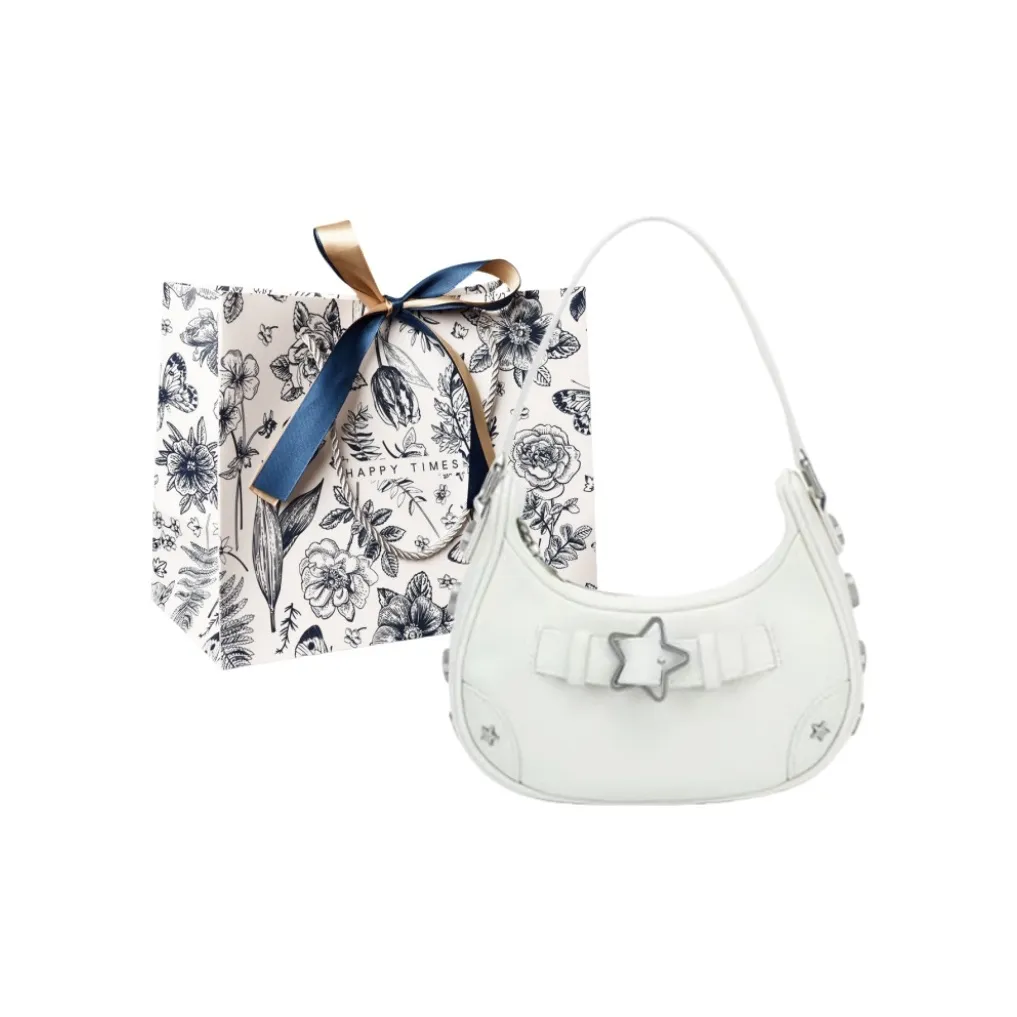 FOUVOR PU Handbag Shoulder Bag Women's White/Blue Denim/Black