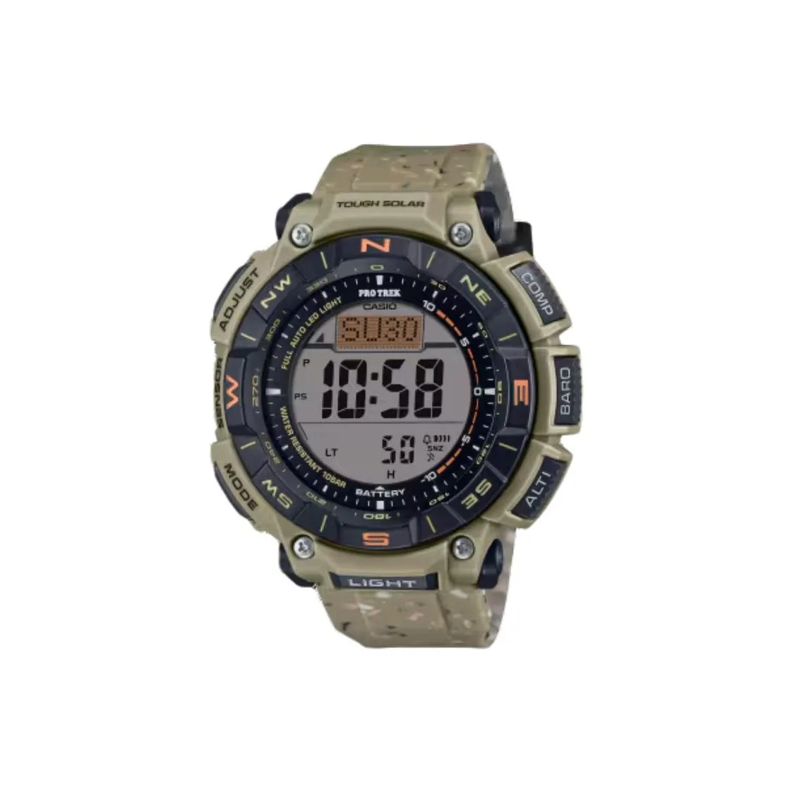 CASIO PRG 340 Collection Солнечный Кварцевый Механизм Силиконовый Ремешок Часы Мужские Серый Циферблат