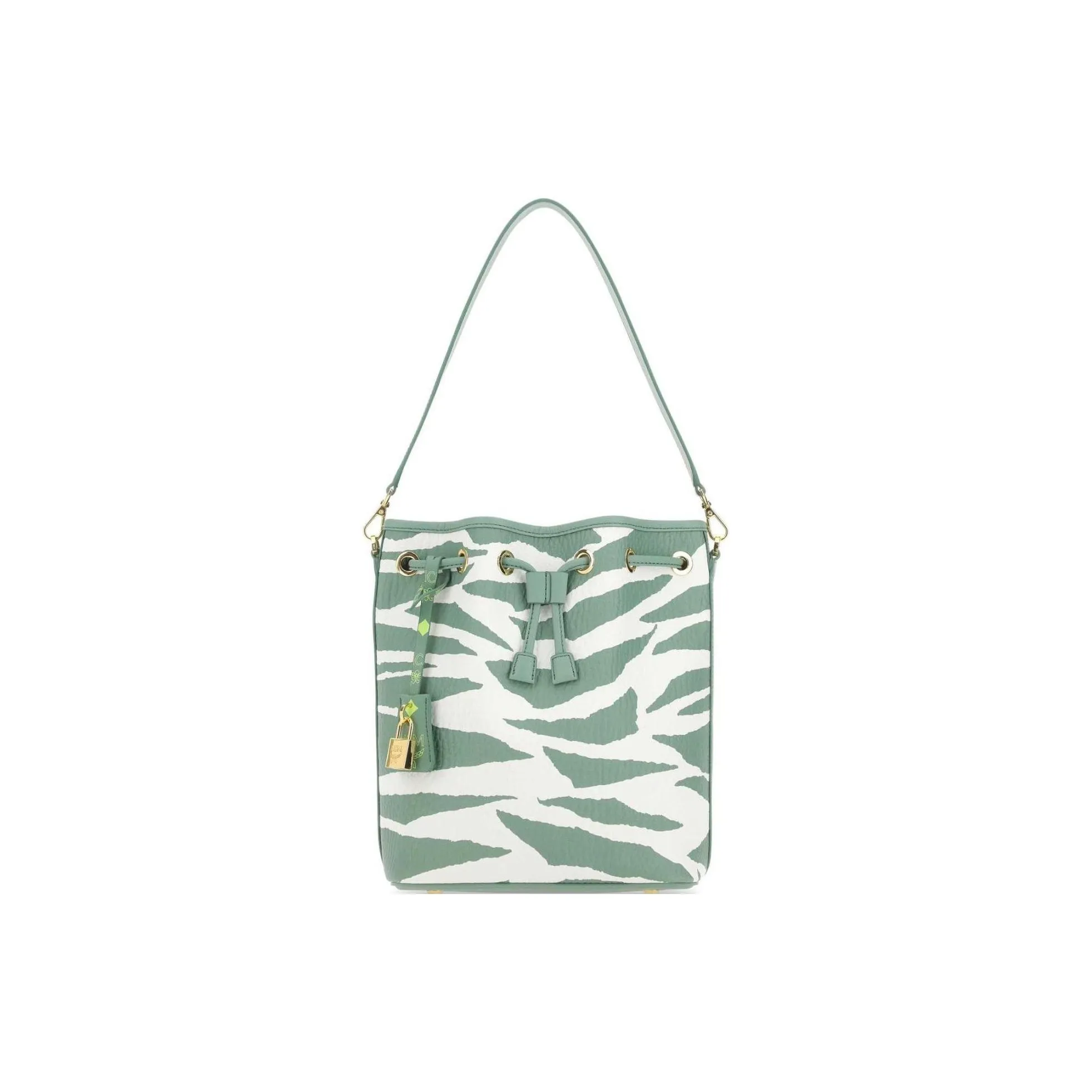 MCM Canvas With Leather Drawstring Bag, Bucket Bag, Portable Crossbody Bag, Shoulder Bag Medium Size Women's Green