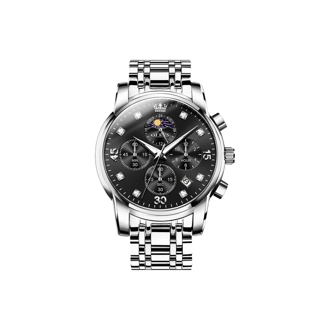 OLEVS Radiant Collection Кварцевый механизм ремешок из нержавеющей стали черный циферблат мужские часы