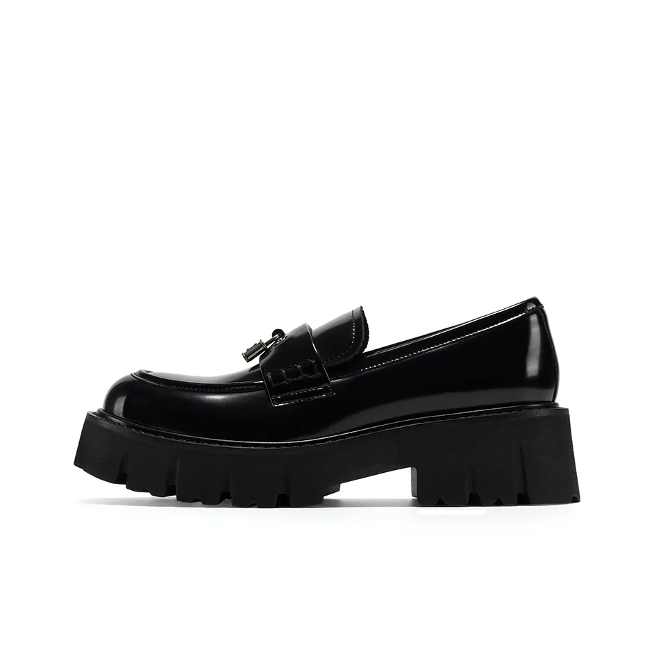 GG CC Casual Small Leather Shoes British Platform Loafers 5.5cm Women's Black